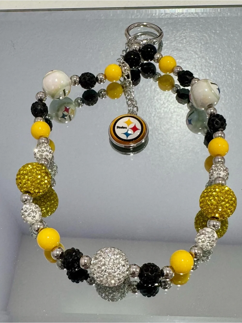 New Handmade Pittsburgh Steelers Yellow & Black Beaded Keychain Bracelet